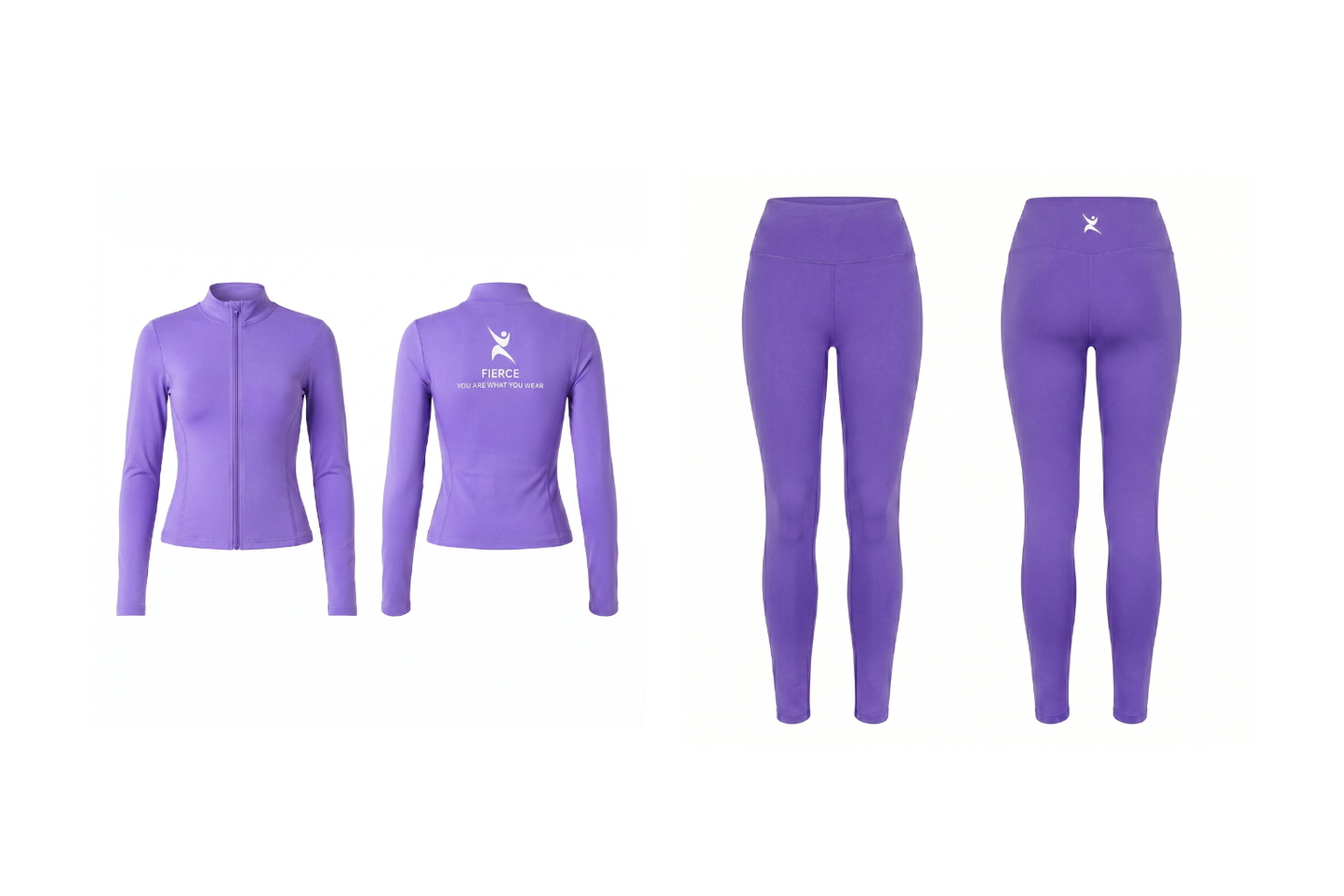 FierceFlow Reign Supreme Women's Activewear Set | Purple Zip-Up Jacket & High-Waist Leggings | Workout Jacket or Pants Sold Separately