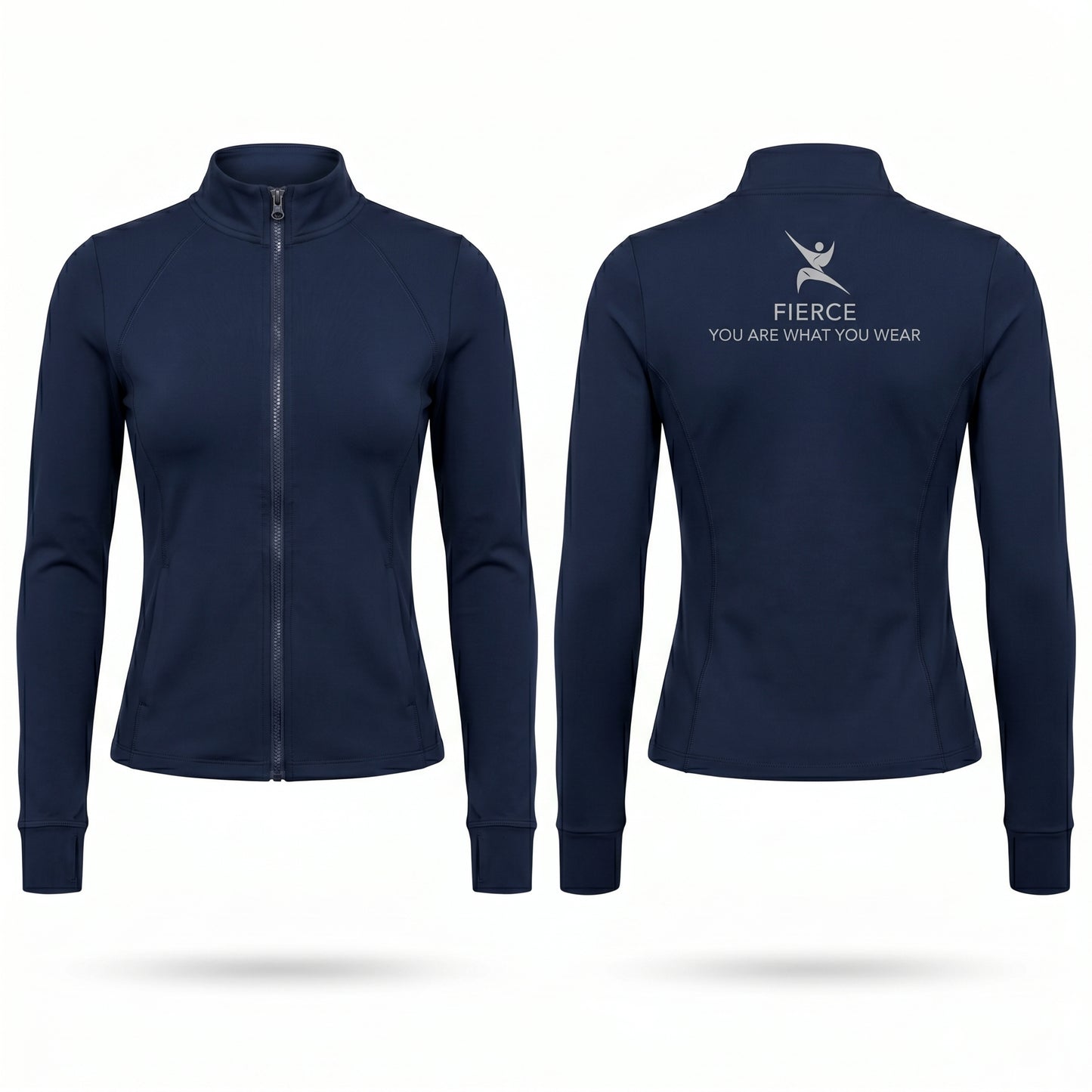FierceFlow Unbreakable Navy Women's Activewear Set | Dark Blue Zip-Up Jacket & High-Waist Leggings | Workout Jacket or Pants Sold Separately