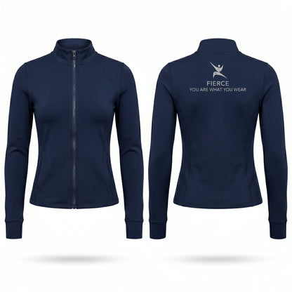 FierceFlow Unbreakable Navy Women's Activewear Set | Dark Blue Zip-Up Jacket & High-Waist Leggings | Workout Jacket or Pants Sold Separately