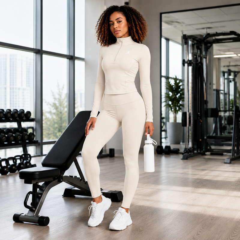 FierceFlow Grace Unfiltered Women's Activewear Set | Zip-Up Jacket & High-Waist Leggings | Workout Jacket or Pants Sold Separately | Cream | Multiple Colors