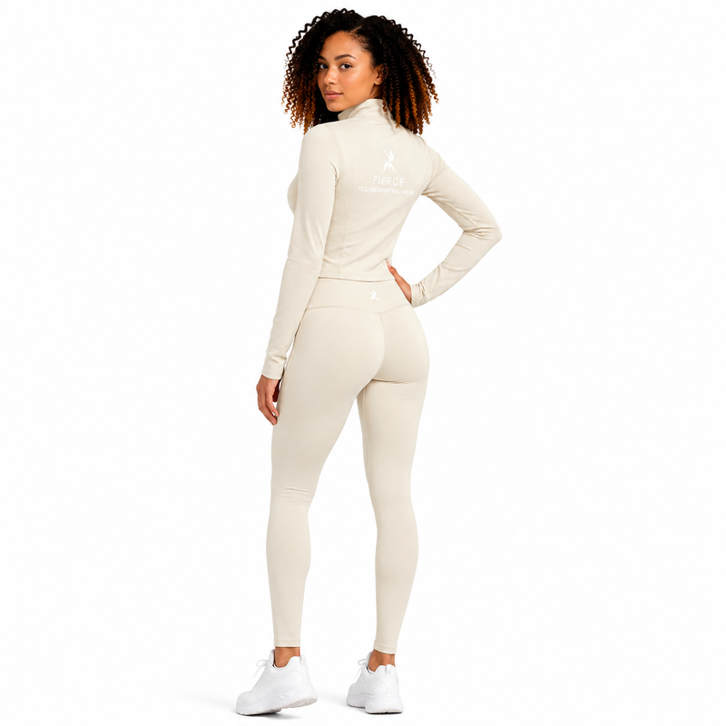 FierceFlow Grace Unfiltered Women's Activewear Set | Zip-Up Jacket & High-Waist Leggings | Workout Jacket or Pants Sold Separately | Cream | Multiple Colors