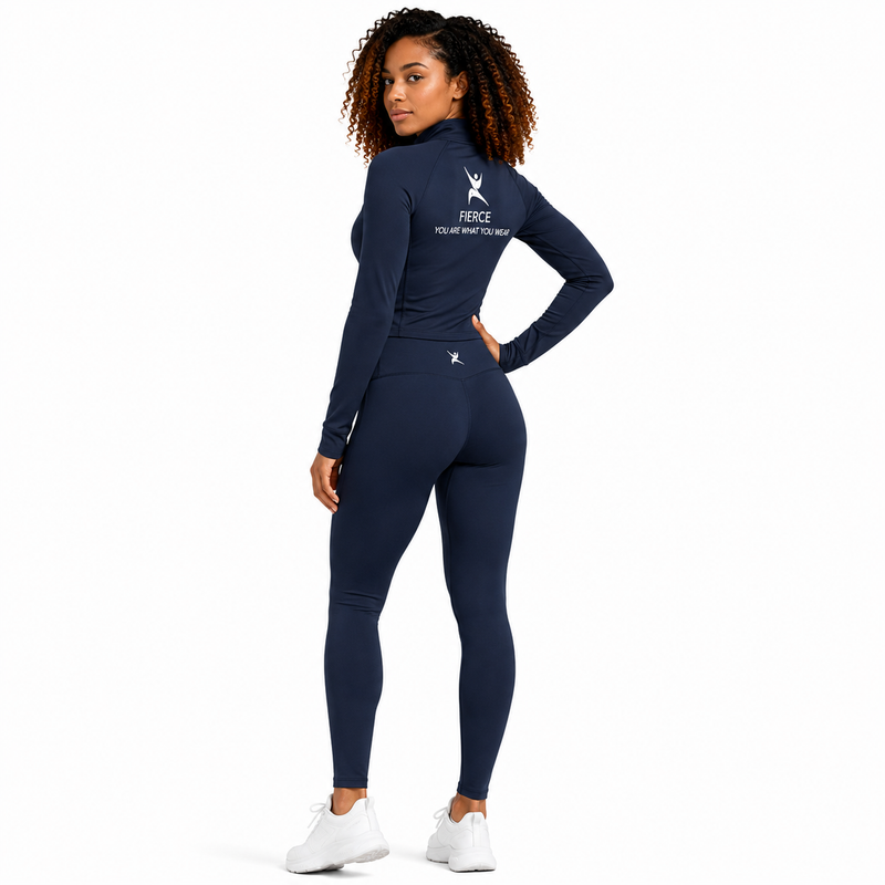 FierceFlow Unbreakable Navy Women's Activewear Set | Dark Blue Zip-Up Jacket & High-Waist Leggings | Workout Jacket or Pants Sold Separately