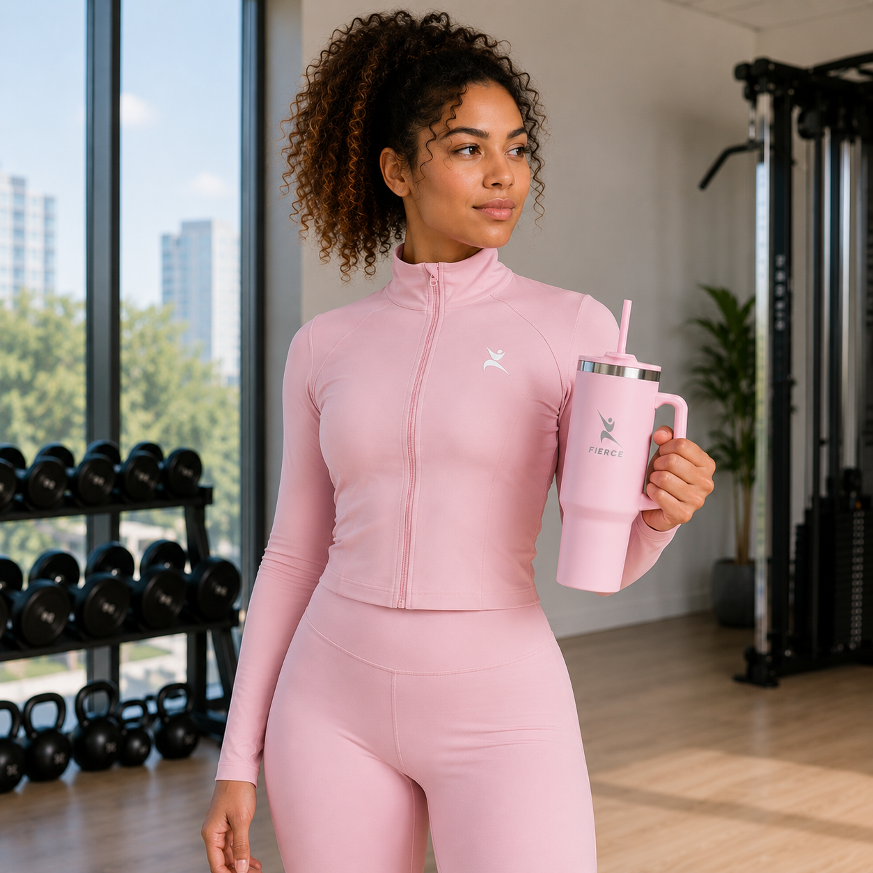 FierceFlow 40oz Insulated Stainless Steel Tumbler with Handle & Straw | Leak-Resistant Travel Water Cup | Pink