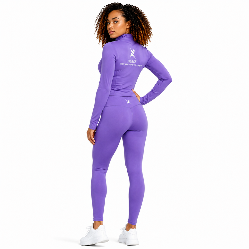 FierceFlow Reign Supreme Women's Activewear Set | Purple Zip-Up Jacket & High-Waist Leggings | Workout Jacket or Pants Sold Separately