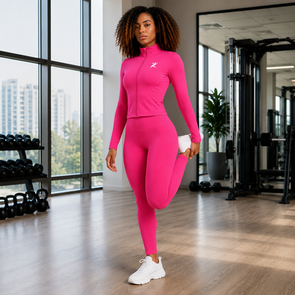 FierceFlow Fierce Femme Women's Activewear Set | Hot Pink Zip-Up Jacket & High-Waist Leggings | Workout Jacket or Pants Sold Separately