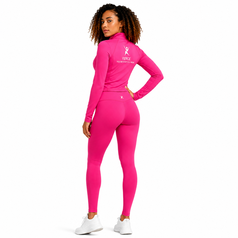 FierceFlow Fierce Femme Women's Activewear Set | Hot Pink Zip-Up Jacket & High-Waist Leggings | Workout Jacket or Pants Sold Separately